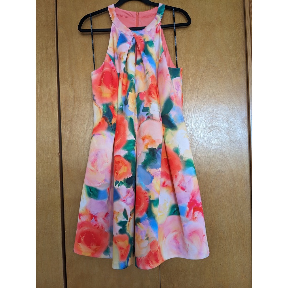 Vince Camuto Floral Halter Fit Flare Dress Multi Color Scuba VC5M6487 Size 14
